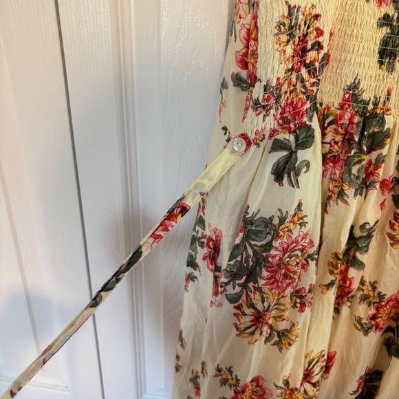 April Cornell Cream & Pink Floral Lined Cotton Maxi Sun Dress w Shirred Back. M - Picture 3 of 6
